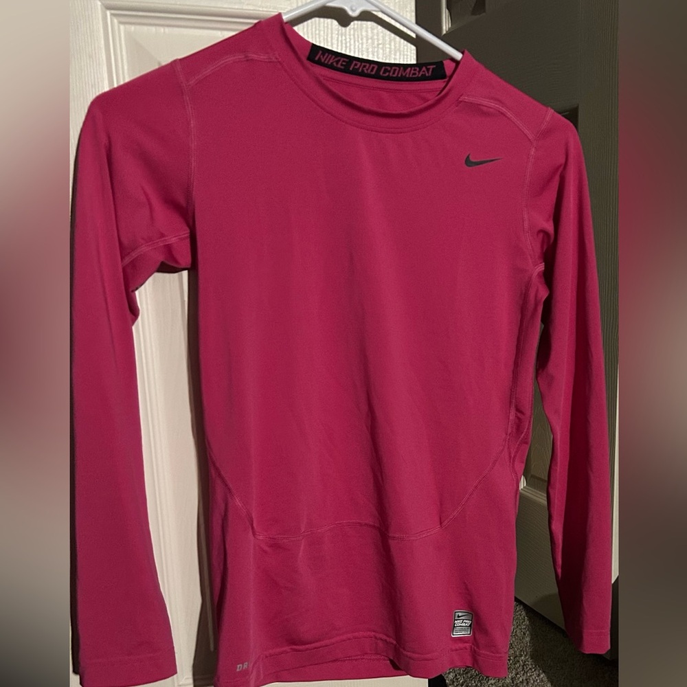 Pink Nike Pro Combat long sleeve compression shirt